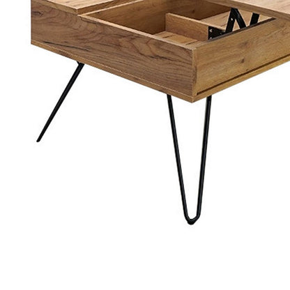 47 Inch Lift Top Coffee Table, Natural Brown Wood, 2 Storage Compartments - View 3