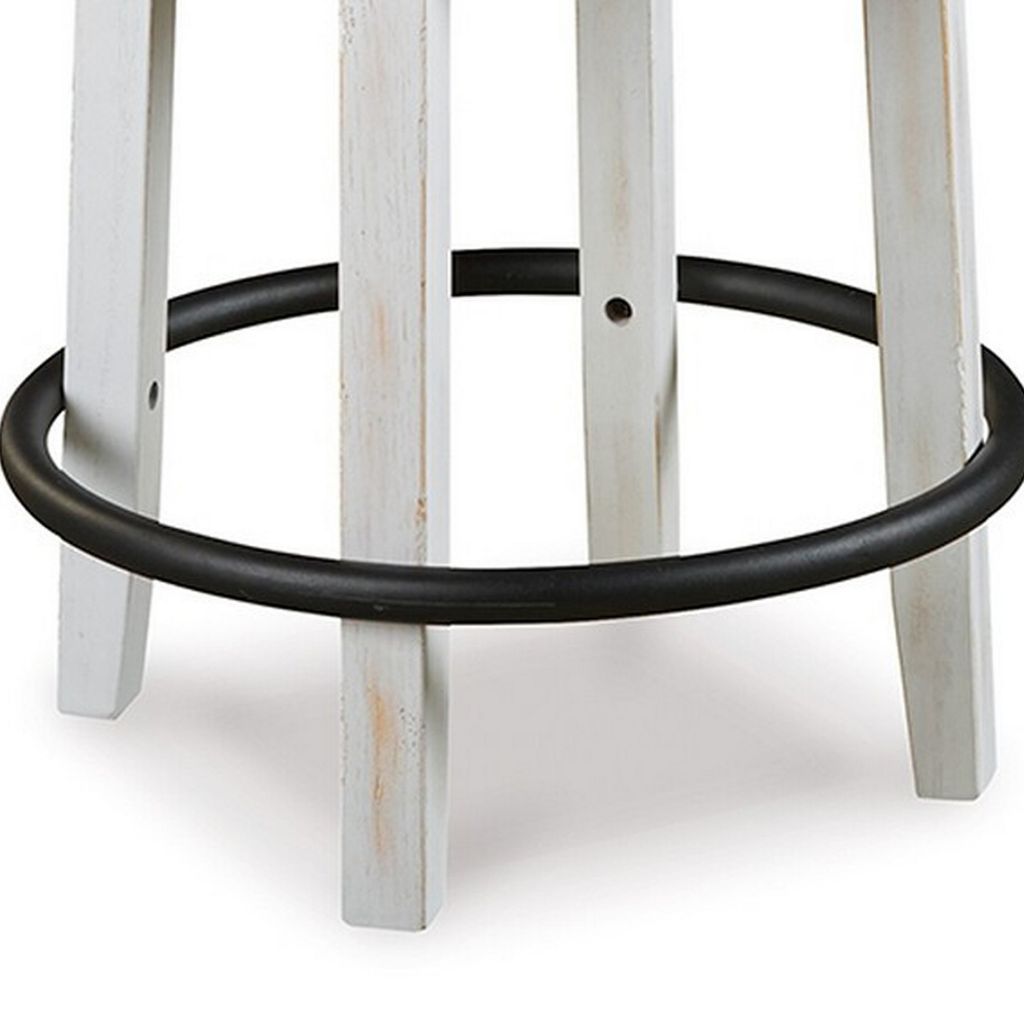 Zane Swivel 24.5 Inch Counter Stool Chair | Nailhead Trim | Curved Back | Distressed White and Black - View 4