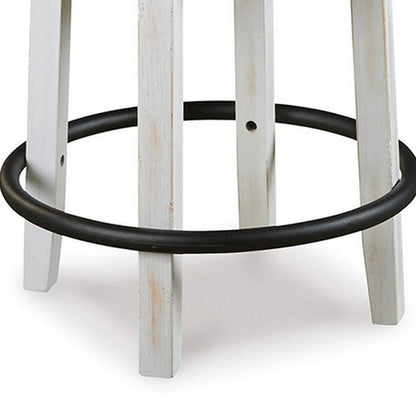 Zane Swivel 24.5 Inch Counter Stool Chair | Nailhead Trim | Curved Back | Distressed White and Black - View 4