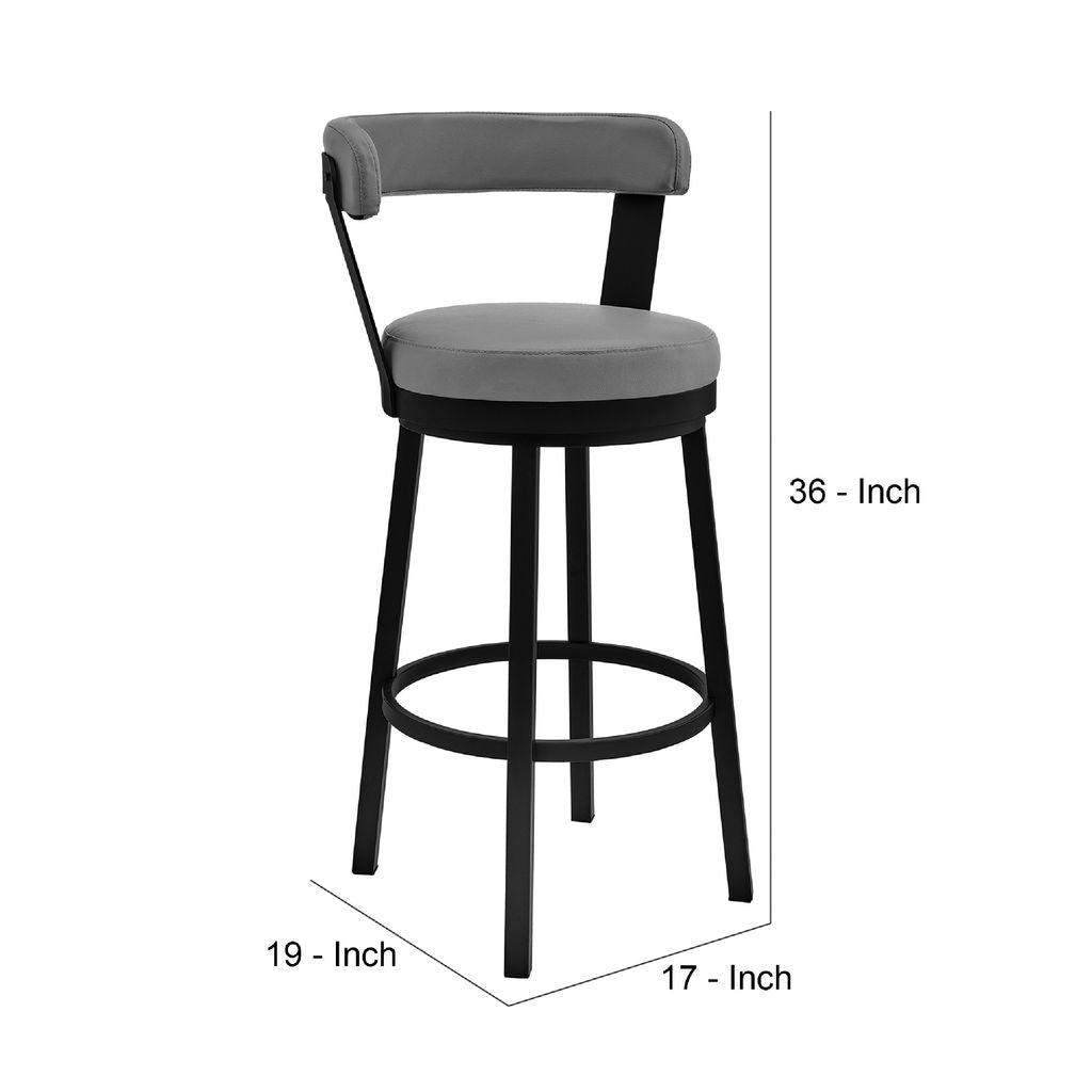 Swivel Counter Barstool with Curved Open Back and Metal Legs, Light Gray - View 6