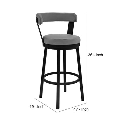 Swivel Counter Barstool with Curved Open Back and Metal Legs, Light Gray - View 6