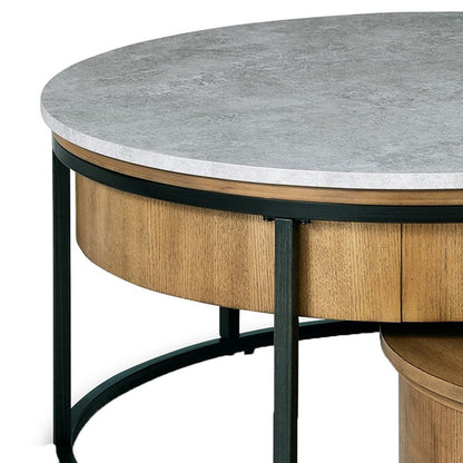 36 Inch 2 Piece Round Nesting Coffee Table, Lift Top Storage, Wheels, Brown - View 2