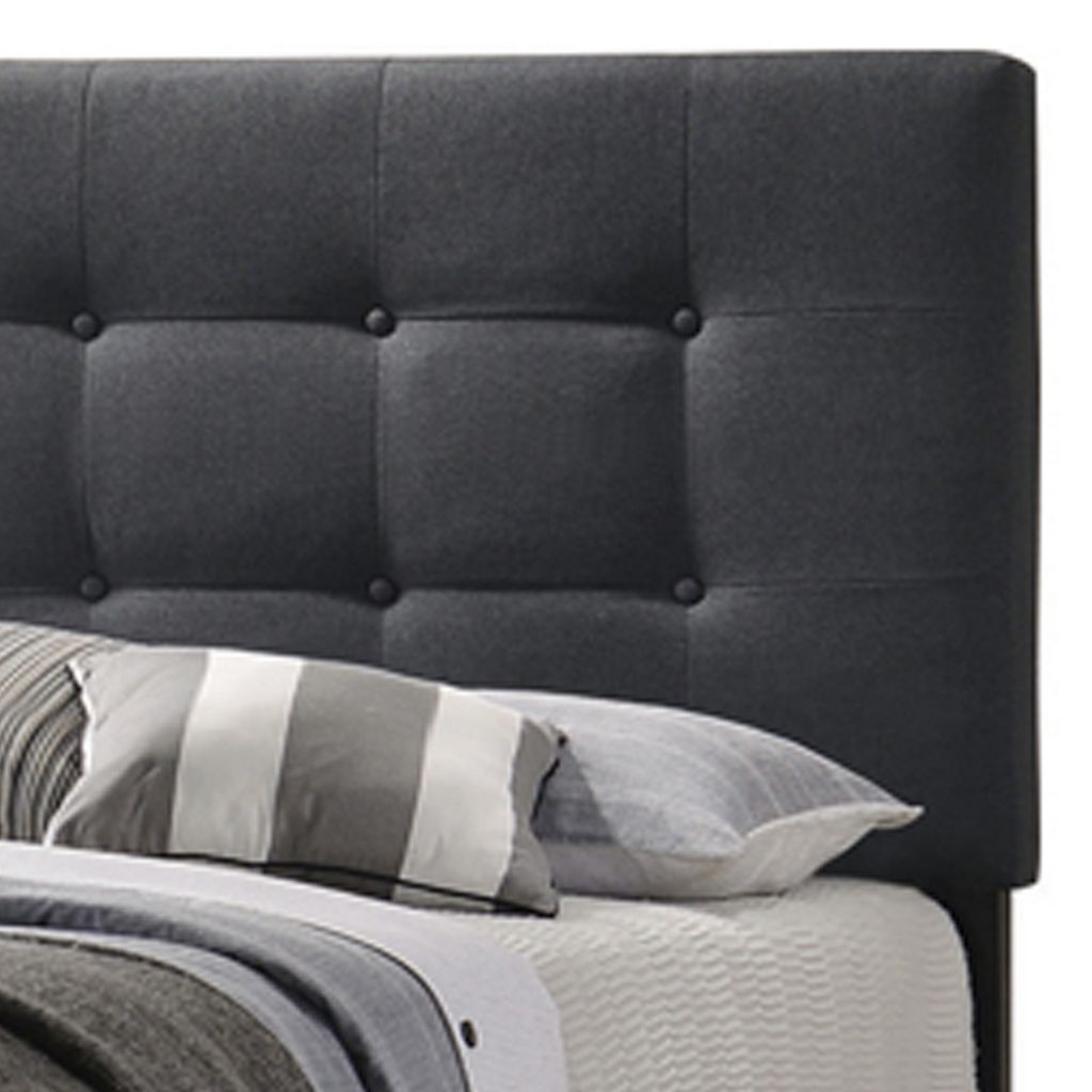 Full Size Bed with Square Button Tufted Headboard, Dark Gray - View 4