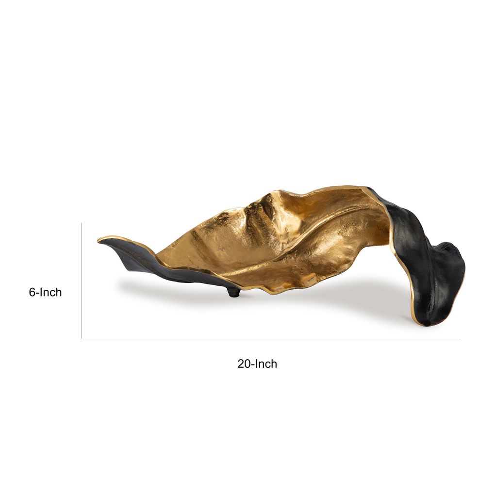 Twisted Leaf Design Sculpture with Texture Details, Gold and Black - View 7