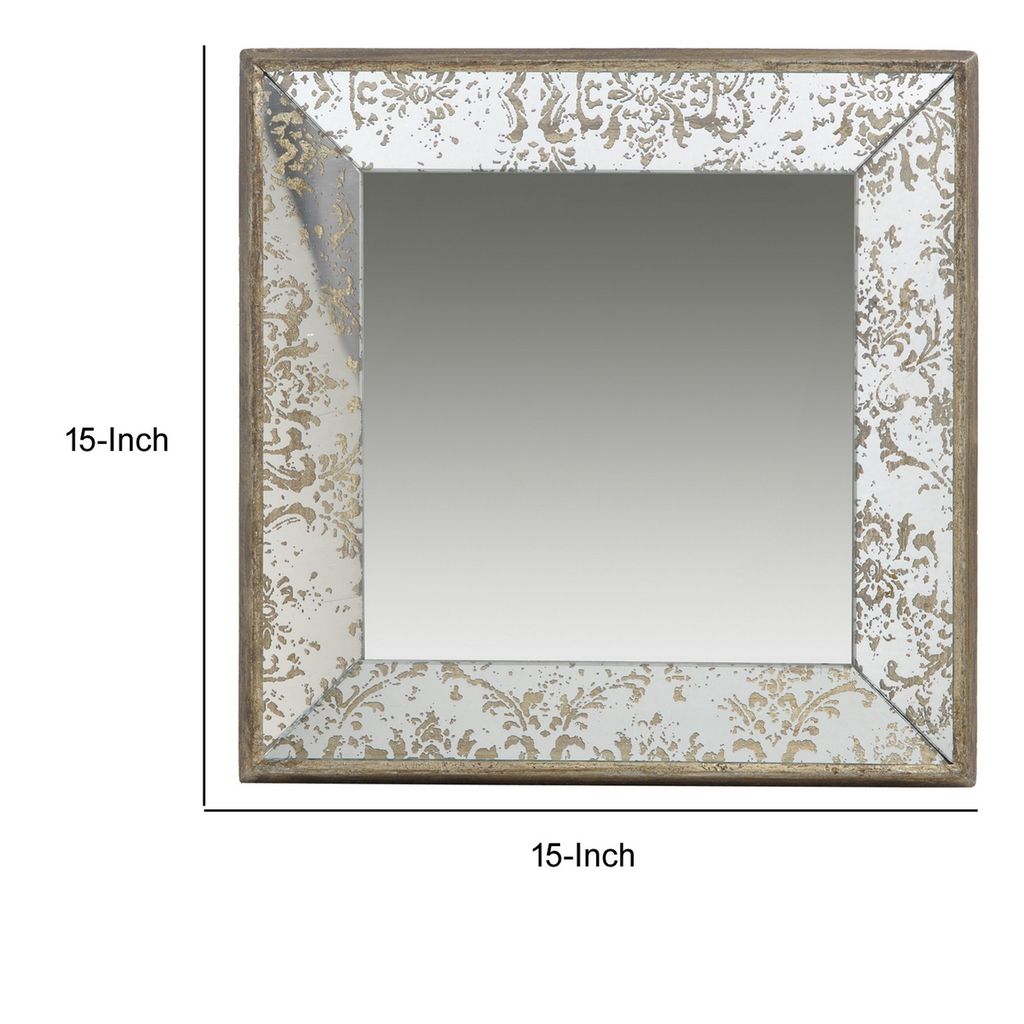 Filo 15 Inch Square Accent Wall Mirror, Raised Edges, Silver Wood Frame - View 5