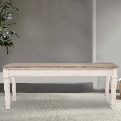 Rectangular Wooden Bench with Under seat Storage, Antique White and Brown - View 7