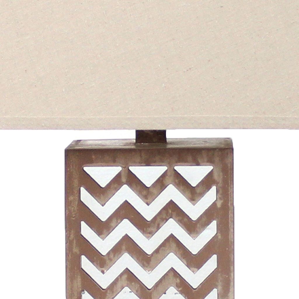 Table Lamp Set of 2 with Chevron Pattern and Mirror Inlay,Brown and Silver - View 3