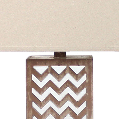 Table Lamp Set of 2 with Chevron Pattern and Mirror Inlay,Brown and Silver - View 3