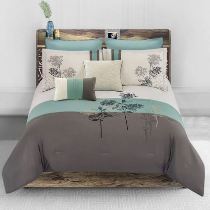 8 Piece King Polyester Comforter Set with Floral Embroidery, Multicolor - View 7
