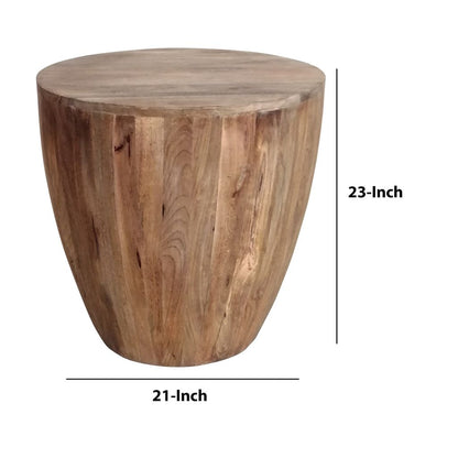 Arthur Handcarved Cylindrical Shape Round Mango Wood Distressed Wooden Side End Table, Brown - View 5