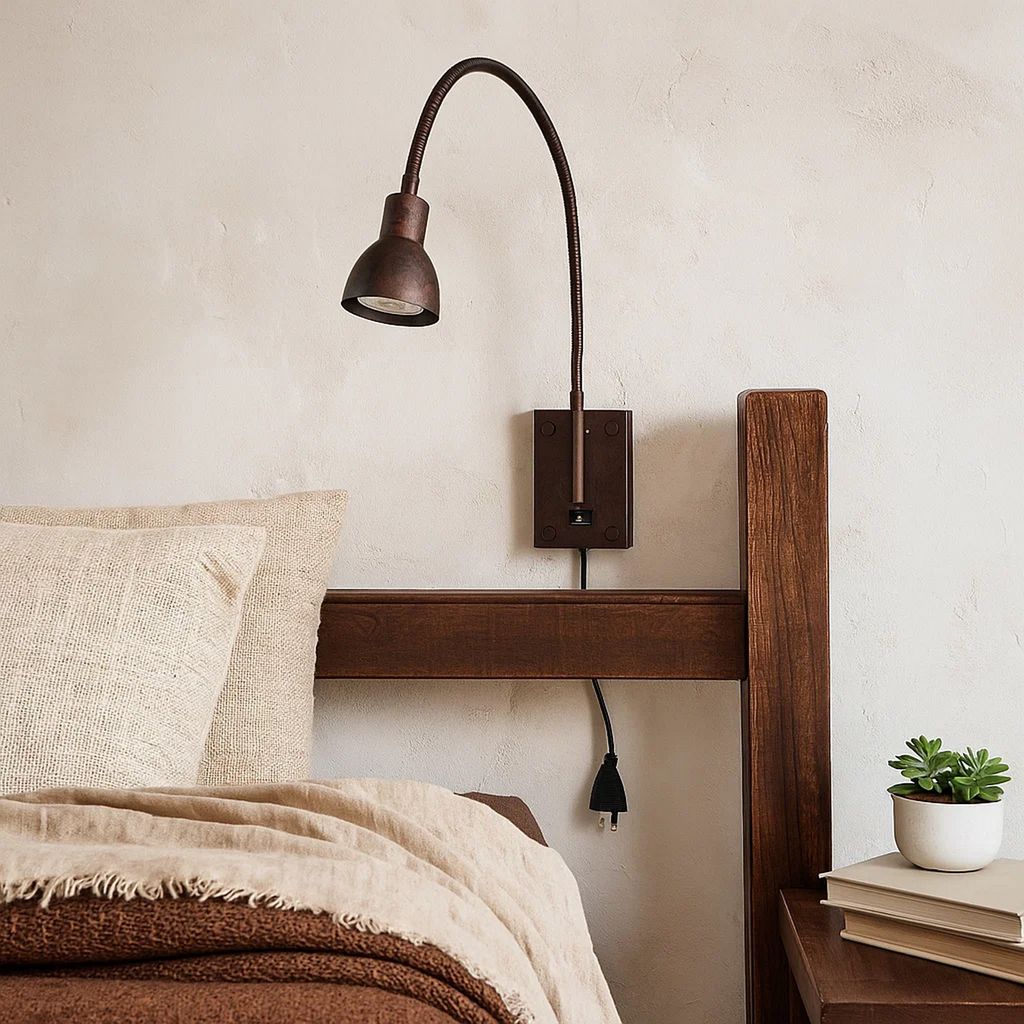 Metal Round Wall Reading Lamp with Plug In Switch, Bronze - View 7