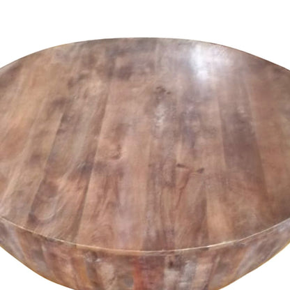 Arthur Handcarved 48 Inch Drum Shape Round Top Mango Wood Distressed Wooden Coffee Table, Brown - View 4