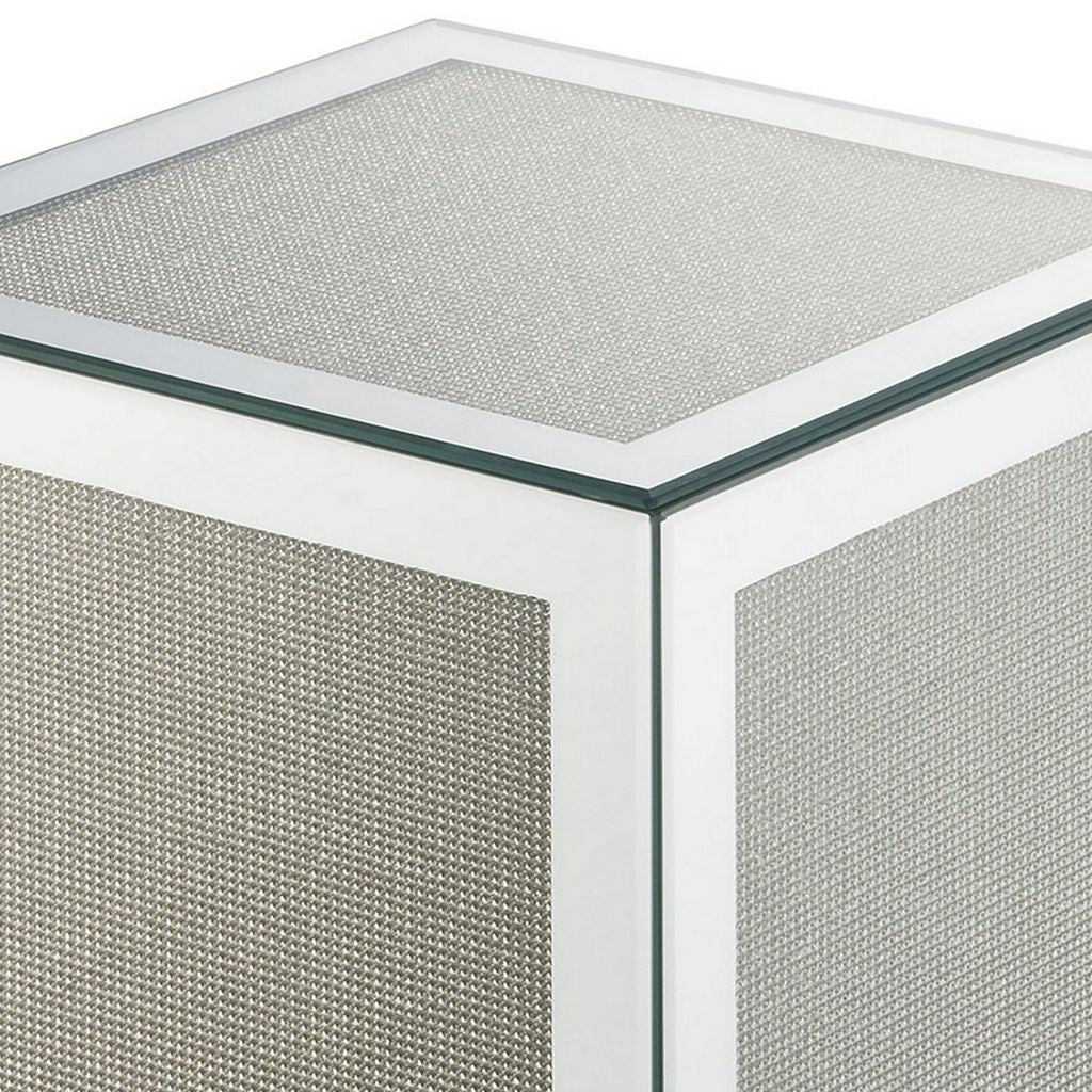 Mirrored Accent Table with Faux Diamond Inlay and Glass Top, Silver - View 3