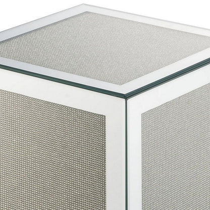 Mirrored Accent Table with Faux Diamond Inlay and Glass Top, Silver - View 3