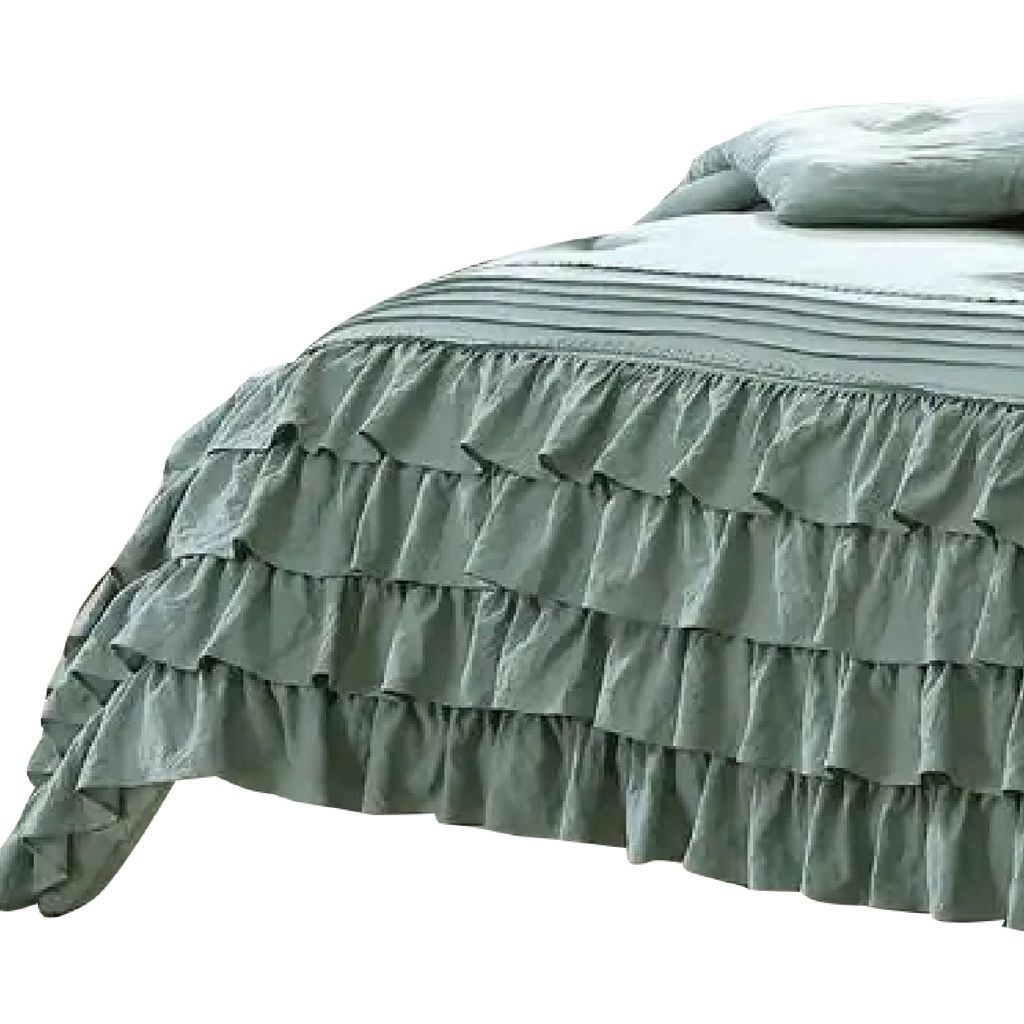 Tyler 8 Piece Ruffled King Size Comforter Set, The Urban Port, Green, Gray - View 4