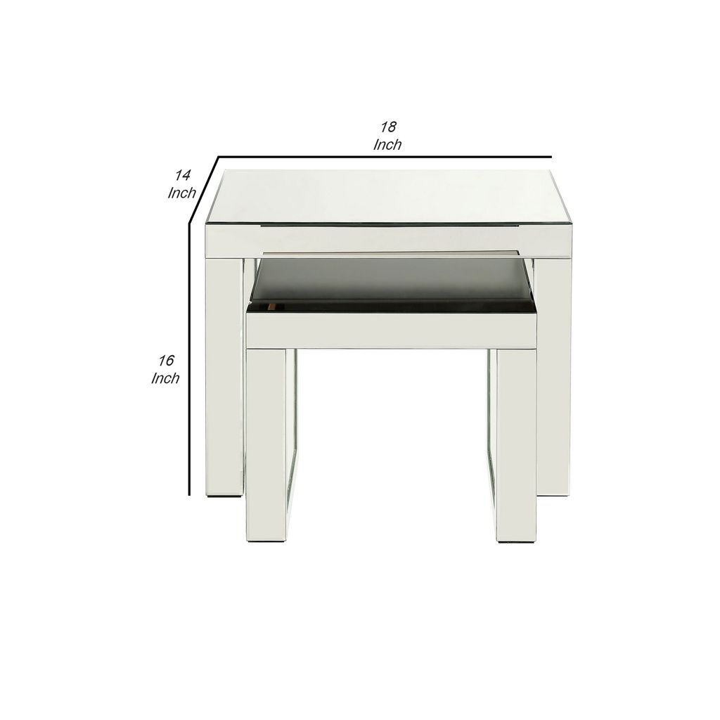Accent Table with Mirrored Top and Faux Crystal Accent, Small, Silver - View 6