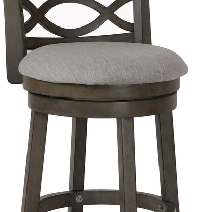 Curved Lattice Back Swivel Counter Stool with Fabric Seat, Antique Gray - View 3