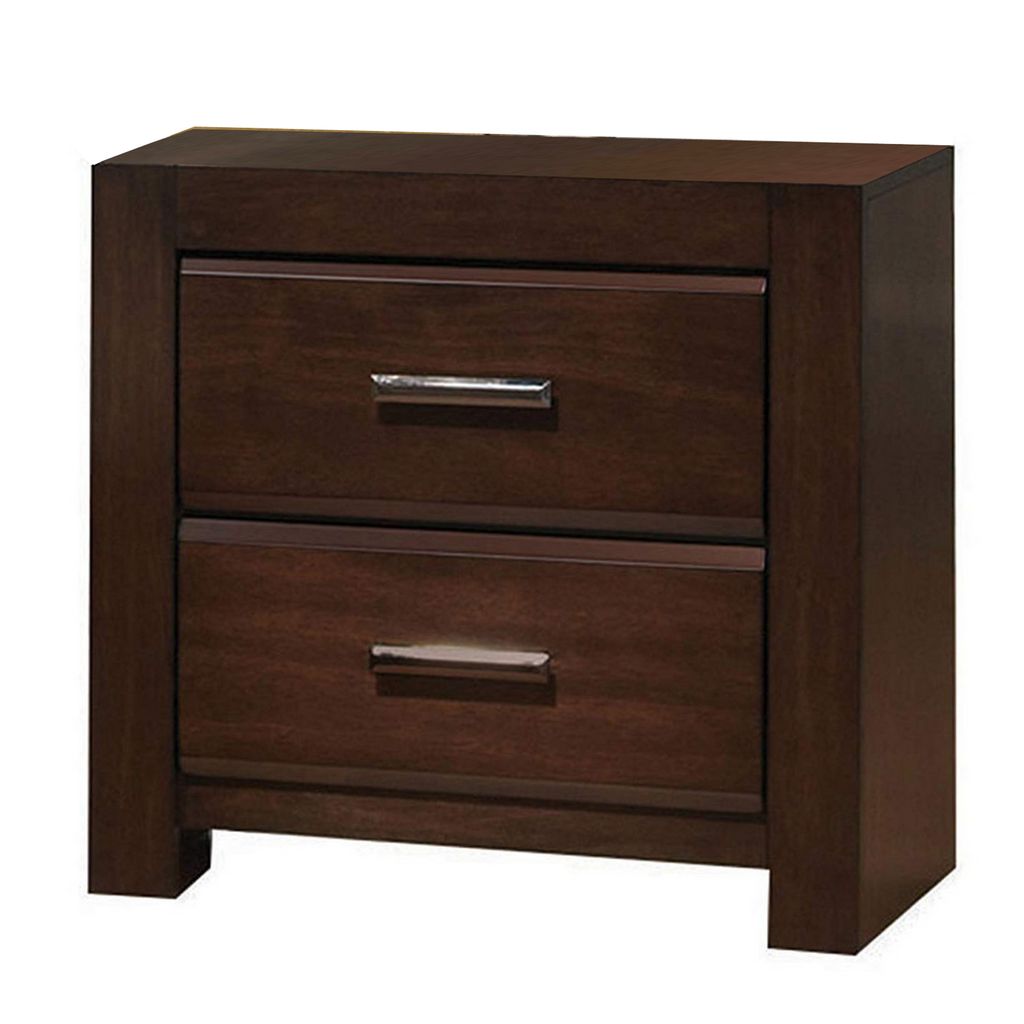 Wooden Two Drawer Nightstand In Walnut Finish - View 7