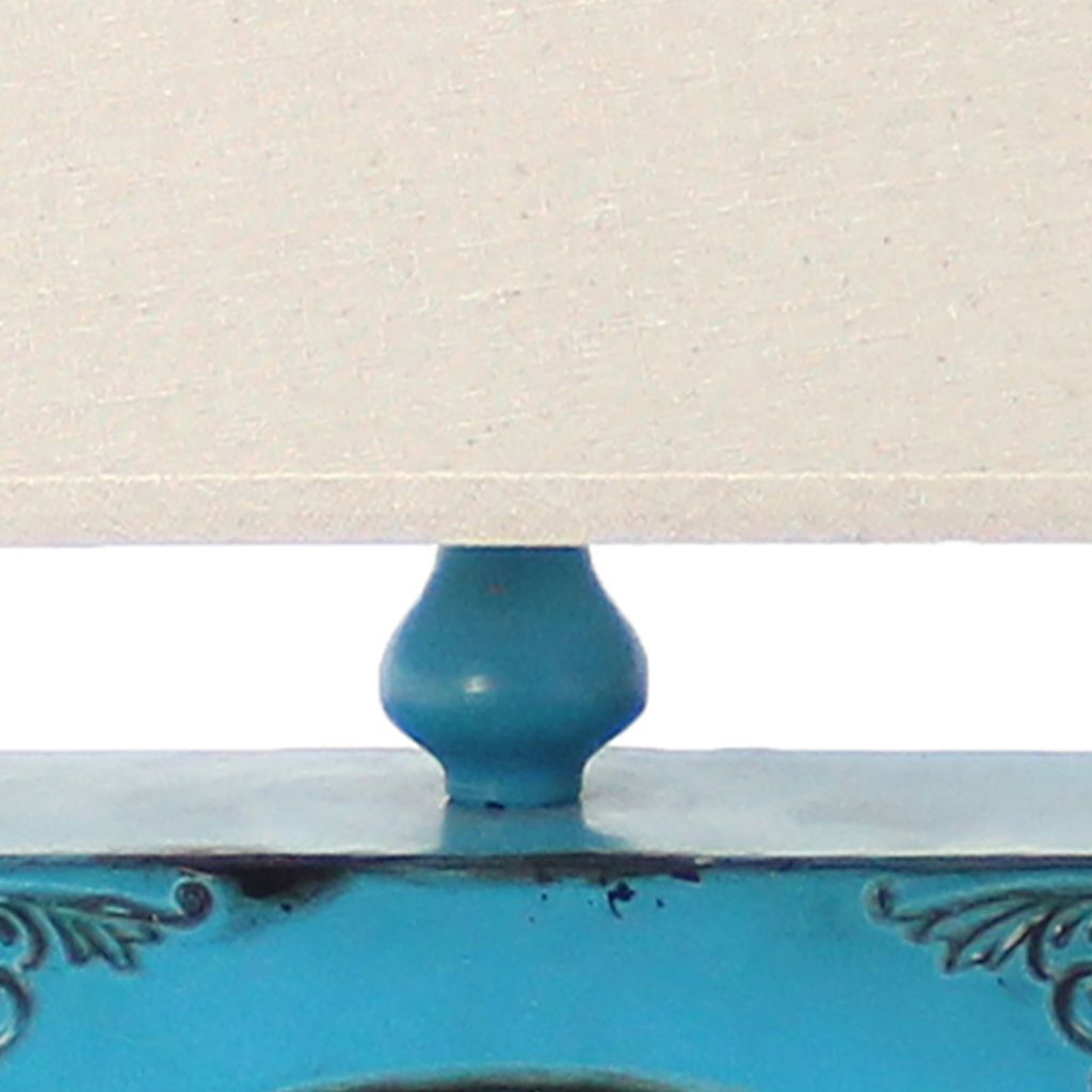 Clock Design Metal Table Lamp Set of 2 with Tapered Shade, Blue and Beige - View 3