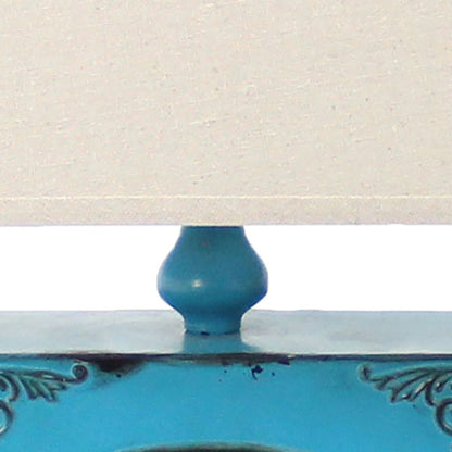 Clock Design Metal Table Lamp Set of 2 with Tapered Shade, Blue and Beige - View 3