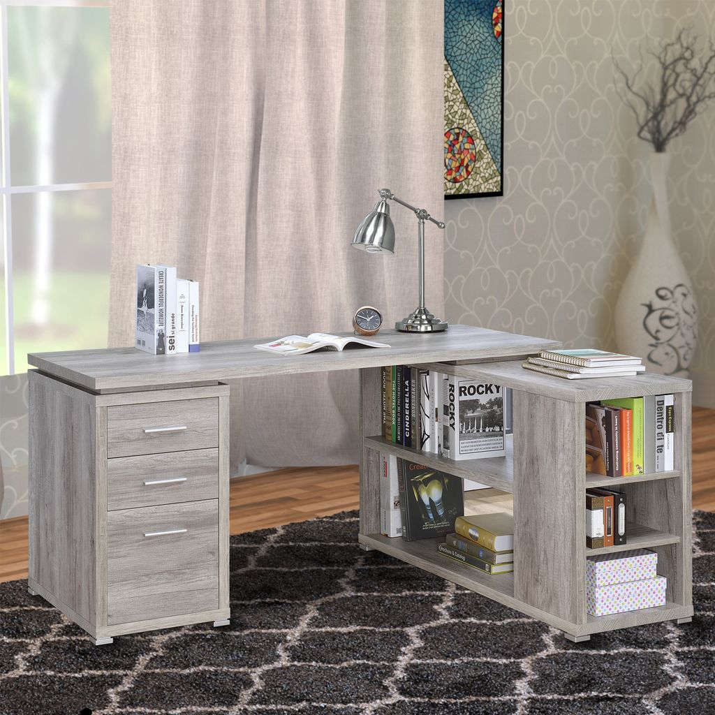 Contemporary Style L Shaped Office Desk, Gray - View 7