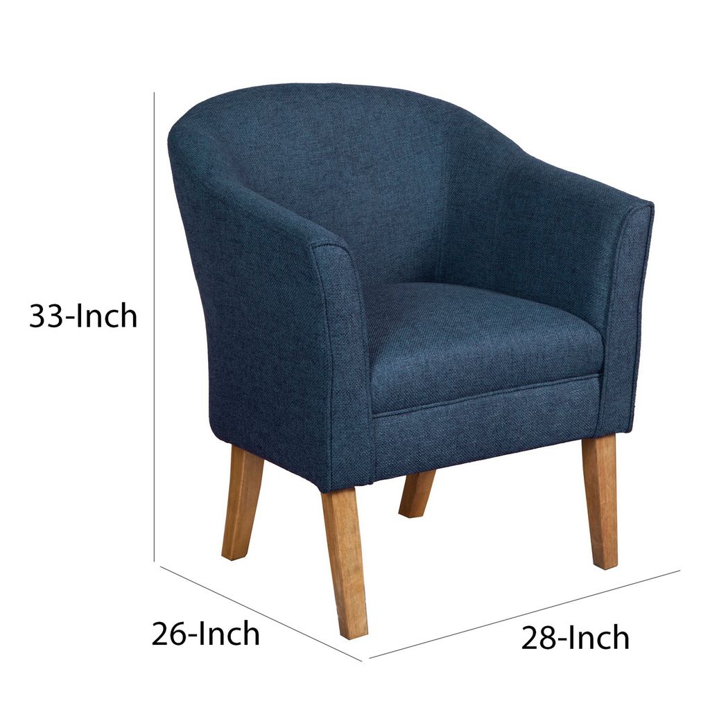 Fabric Upholstered Wooden Accent Chair with Curved Back, Blue and Brown - View 6