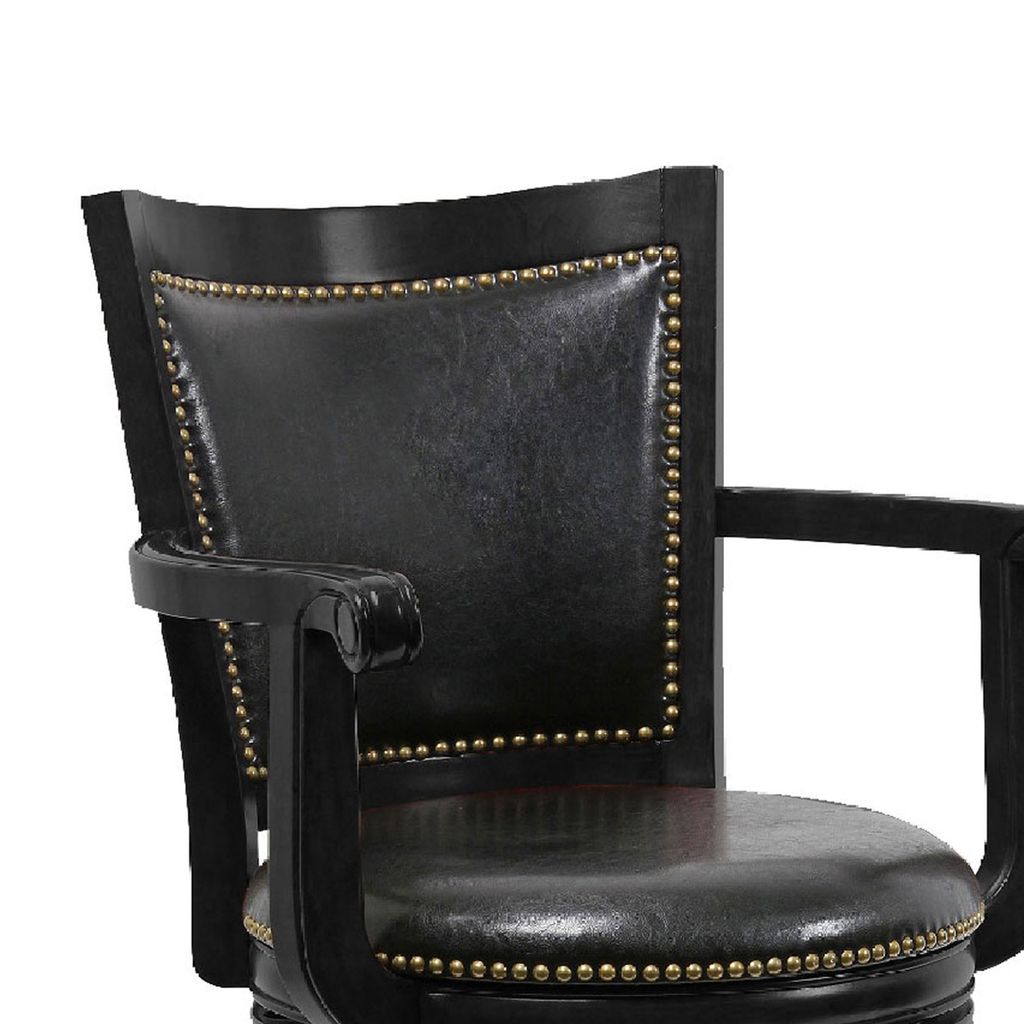 Hugo 29 Inch 360-Degree Swivel Barstool, Wood, Open Rolled Arms, Black - View 4