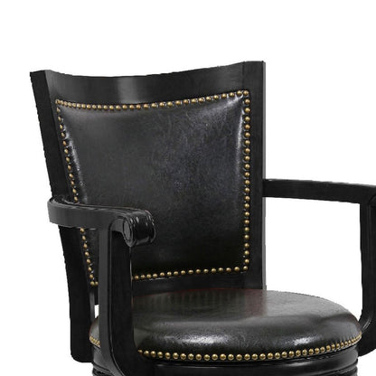 Hugo 29 Inch 360-Degree Swivel Barstool, Wood, Open Rolled Arms, Black - View 4