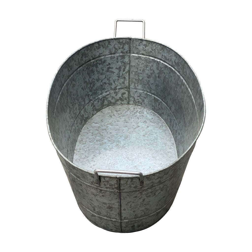 Thea Embossed Design Oval Shape Galvanized Steel Tub with Side Handles, Large, Silver - View 2