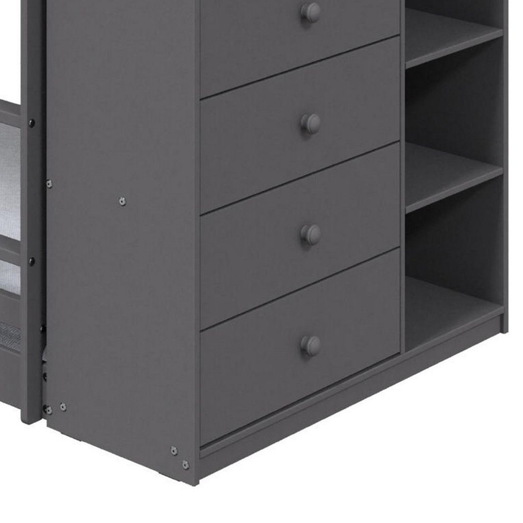 Classic Twin Bunk Bed with Cabinet, 4 Drawers, 3 Compartments, Ladder, Gray - View 5