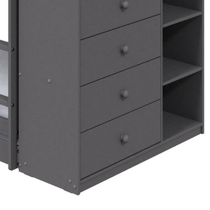 Classic Twin Bunk Bed with Cabinet, 4 Drawers, 3 Compartments, Ladder, Gray - View 5