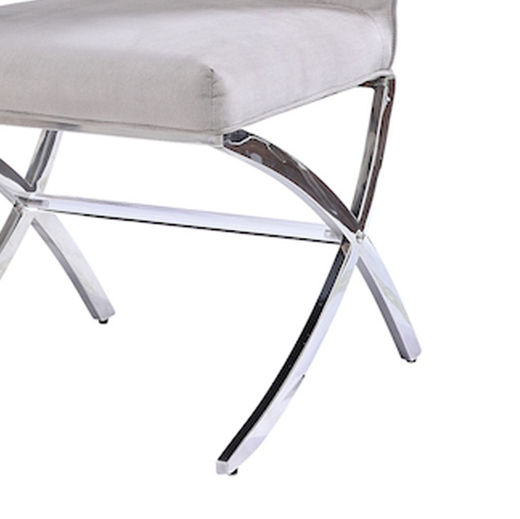 Velvet Upholstered Metal Side Chair with X Style Base, Light Gray and Silver, Set of Two - View 4