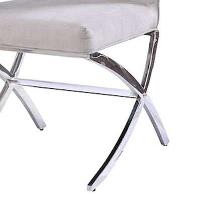 Velvet Upholstered Metal Side Chair with X Style Base, Light Gray and Silver, Set of Two - View 4