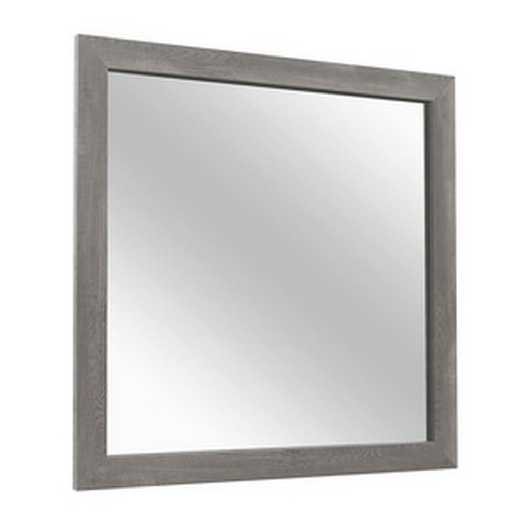 Adia 40 Inch Modern Accent Mirror, Sleek Textured Frame, Rustic Gray Veneer - View 2