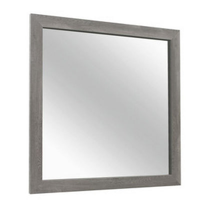 Adia 40 Inch Modern Accent Mirror, Sleek Textured Frame, Rustic Gray Veneer - View 2