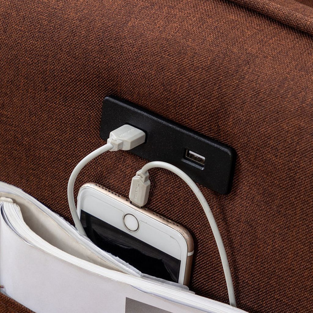 Ranon 70 Inch Sectional Chaise Sofa, Pillows, USB Ports, Side Pockets Brown - View 4