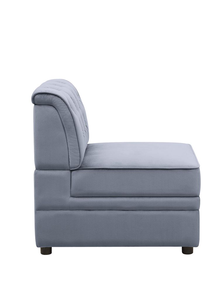 Traditional Style Velvet Modular Armless Chair with Tufting, Gray - View 4