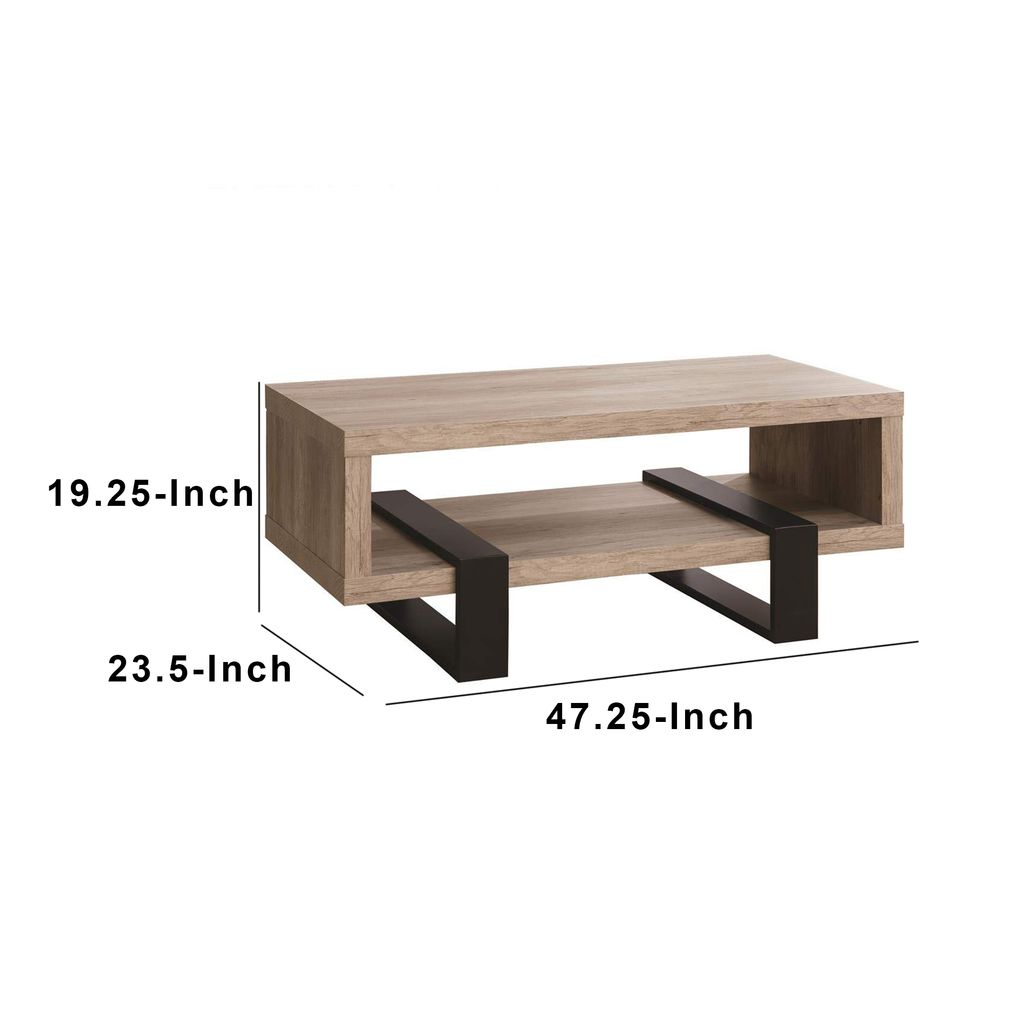 Modern Driftwood Open Shelf Coffee Table, Gray and Black - View 5
