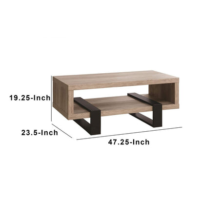 Modern Driftwood Open Shelf Coffee Table, Gray and Black - View 5