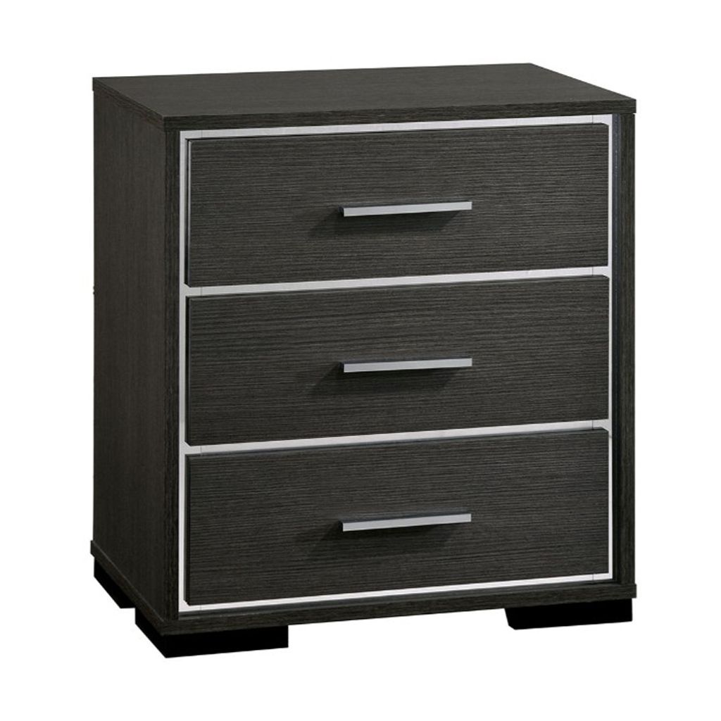 Contemporary Style Three Drawers Wooden Nightstand with Bar Handles, Dark Gray - View 7