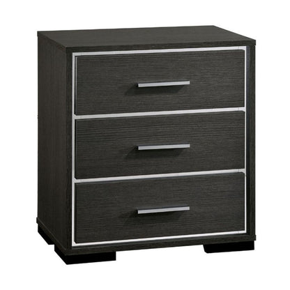 Contemporary Style Three Drawers Wooden Nightstand with Bar Handles, Dark Gray - View 7