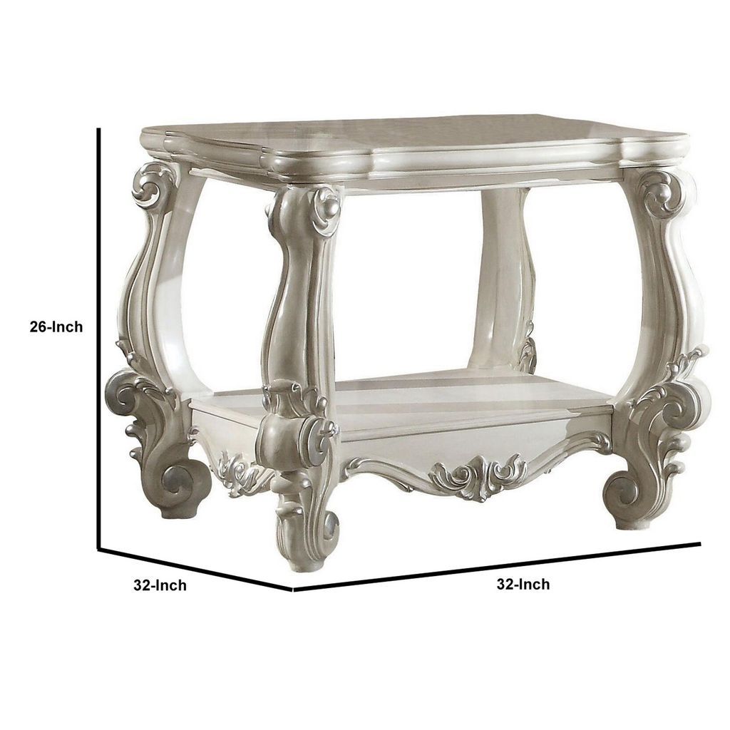Wooden End Table with Bottom Shelf in White - View 6