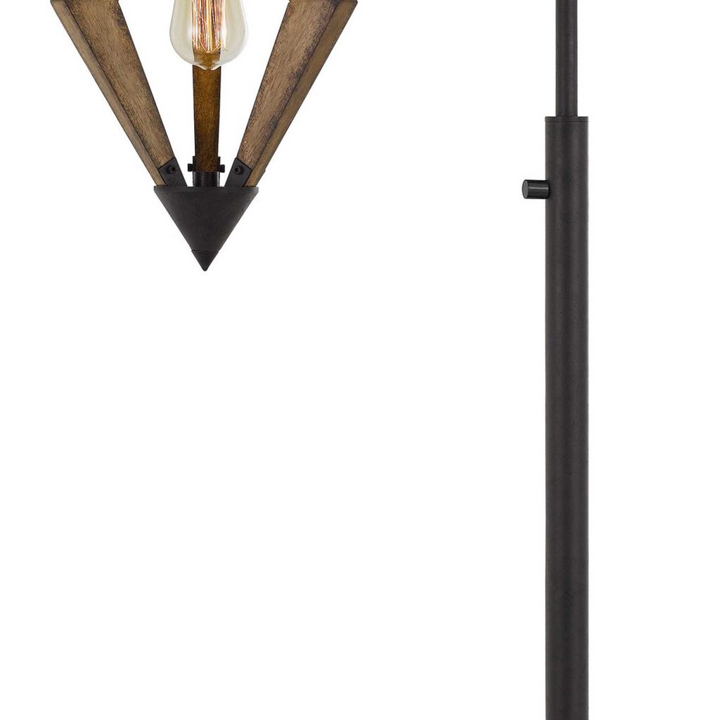 Tubular Metal Downbridge Floor Lamp with Wooden Accents, Black - View 3