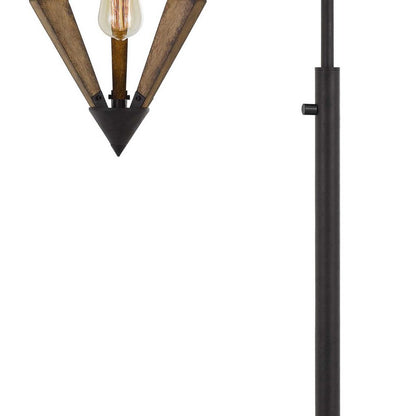 Tubular Metal Downbridge Floor Lamp with Wooden Accents, Black - View 3