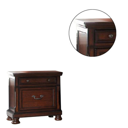Two Drawers Wooden Nightstand with Bun Feet, Brown - View 4