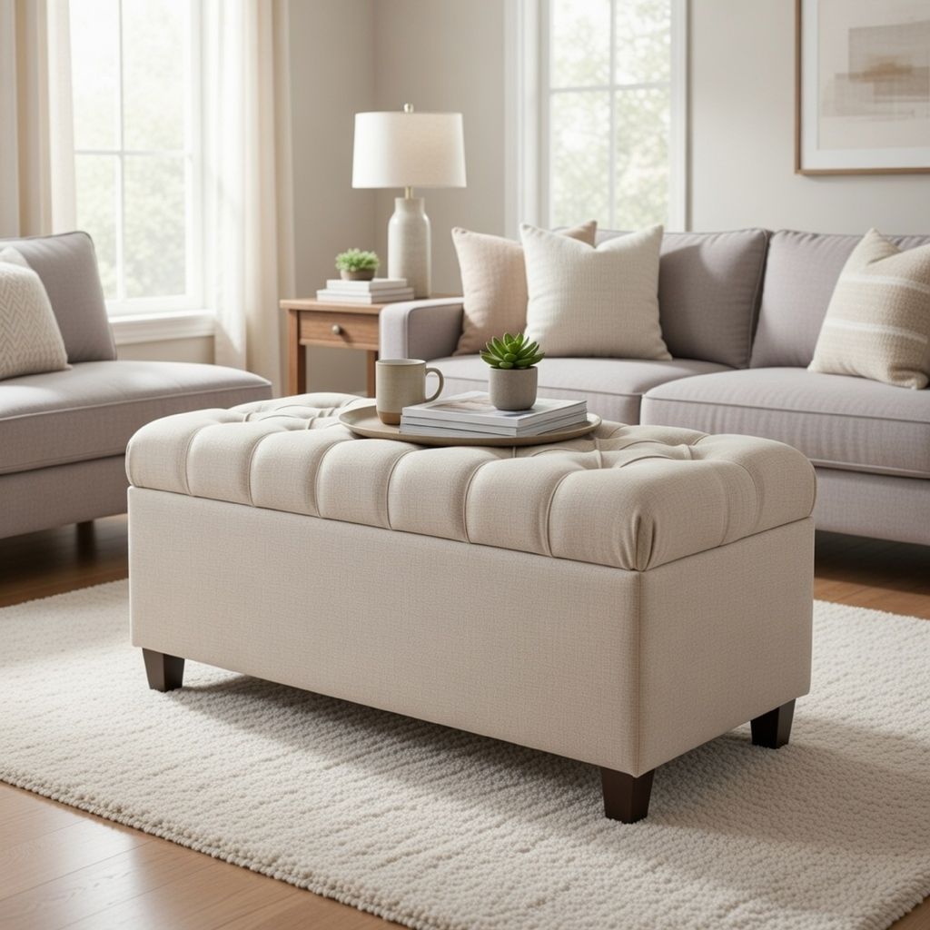 Fabric Upholstered Button Tufted Wooden Bench With Hinged Storage, Beige and Brown - View 7
