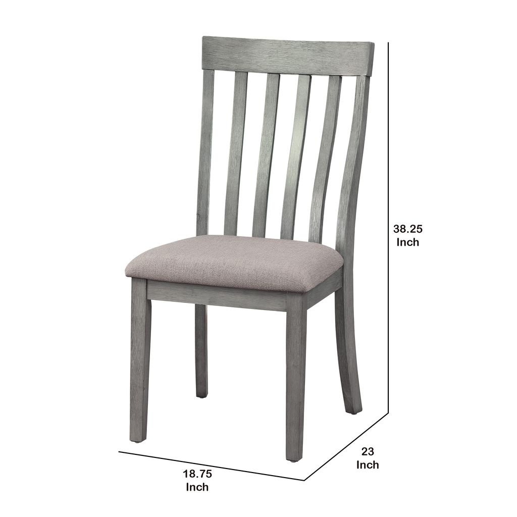 Vertical Slatted Curved Back Side Chair with Fabric Seat, Set of 2, Gray - View 5