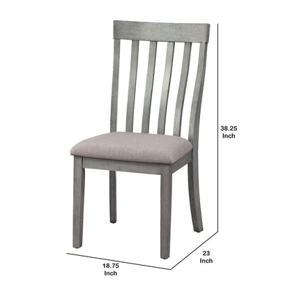 Vertical Slatted Curved Back Side Chair with Fabric Seat, Set of 2, Gray - View 5