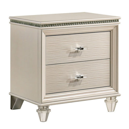 Nightstand with Textured 2 Drawers and Acrylic Legs, Pearl White