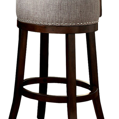 Swivel Barstool with Curved Open Low Back, Set of 2, Gray and Brown - View 4